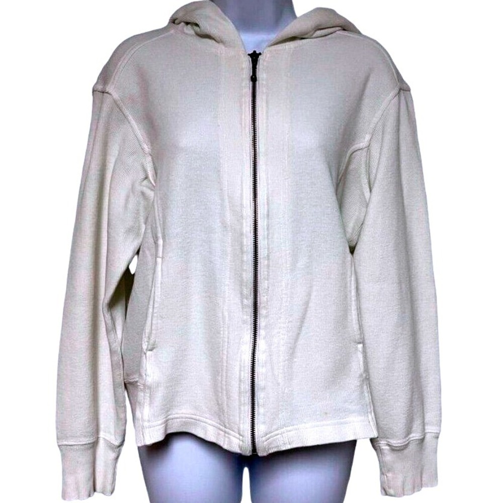 Columbia Womens Full Zip Hoodie Cream Ribbed Cotton Blend‎ Jacket Size M